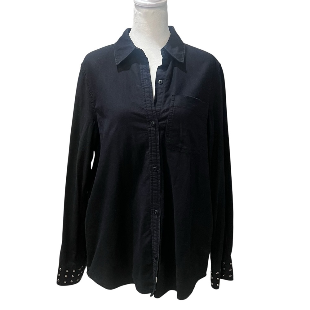 Current/Elliott Black Down The Groupie Shirt Studded Cuff  Details Cotton Small‎